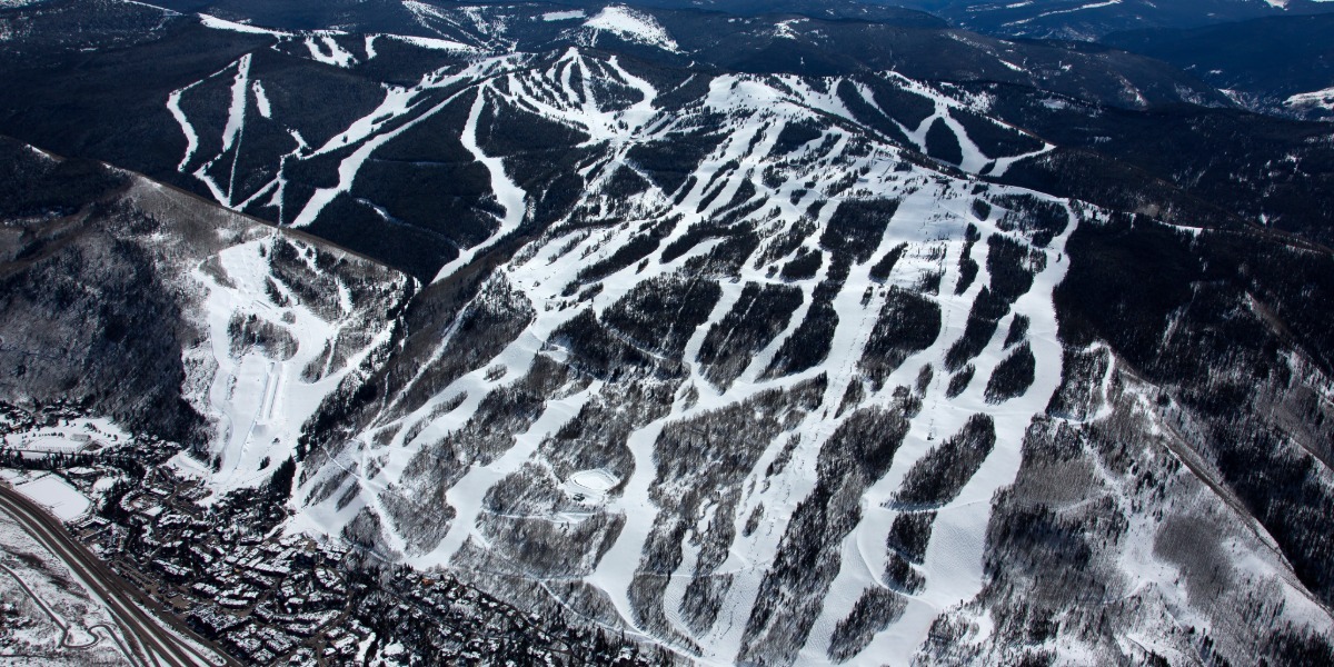 Vail Mountain ski runs from high above