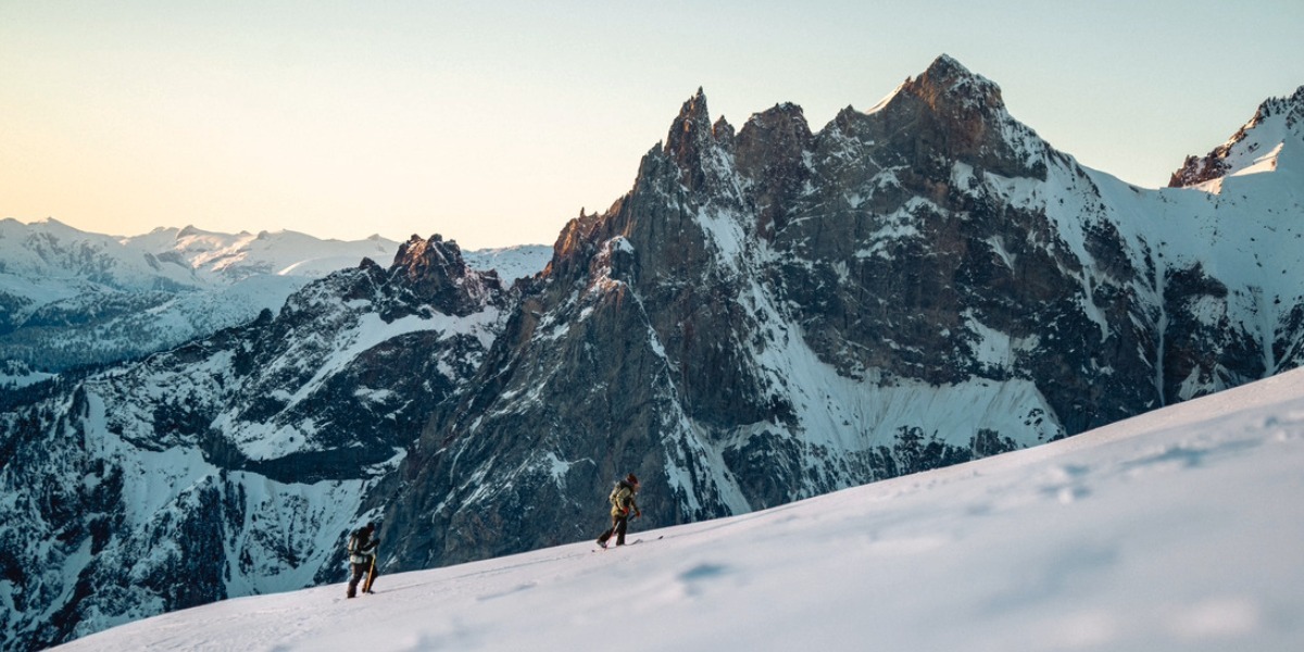 Skiers back country skiing in the mountains