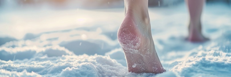 feet in snow bare feet walking in snow