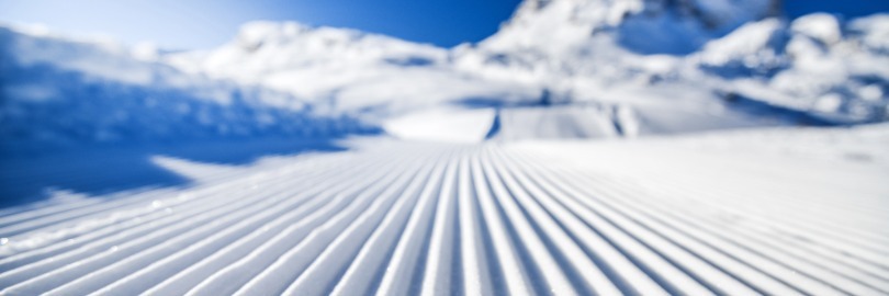 close up of groomed snow at a ski resort