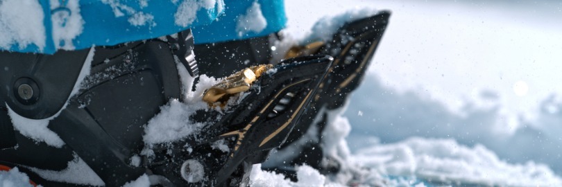 Ski boots clipped into a binding